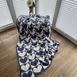 blaue Herzdecke stricken Double Knitting
