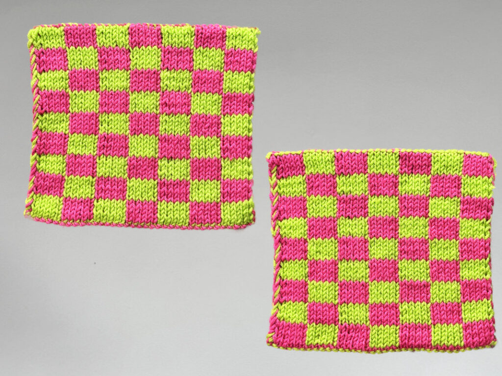 Fertiger Double-Knitting-Topflappen von Vorder- und Rückseite